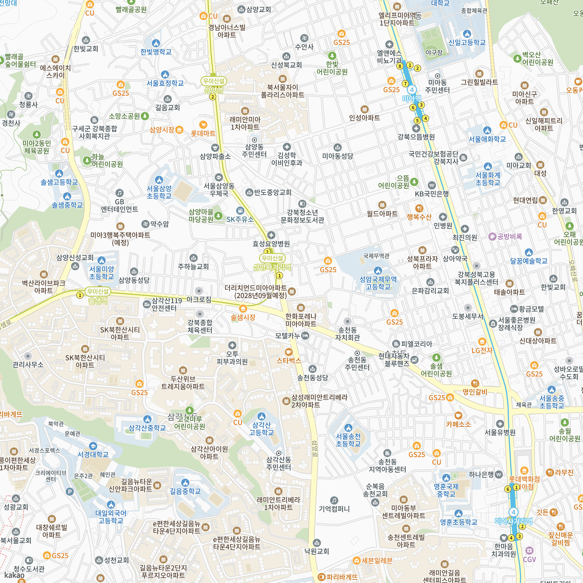 더 리치먼드 미아(3차) 반경 1km 주변 시설 지도