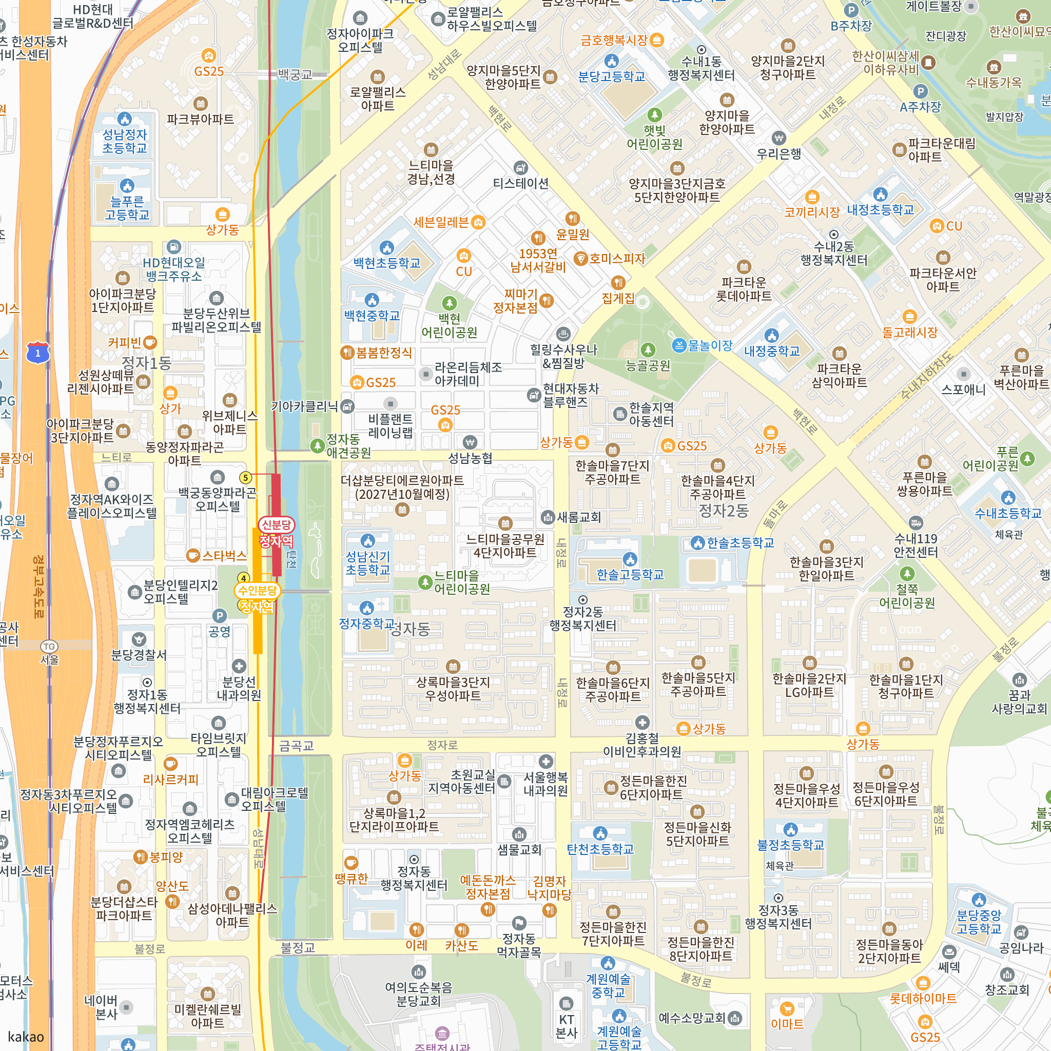 더샵 분당하이스트 반경 1km 주변 시설 지도