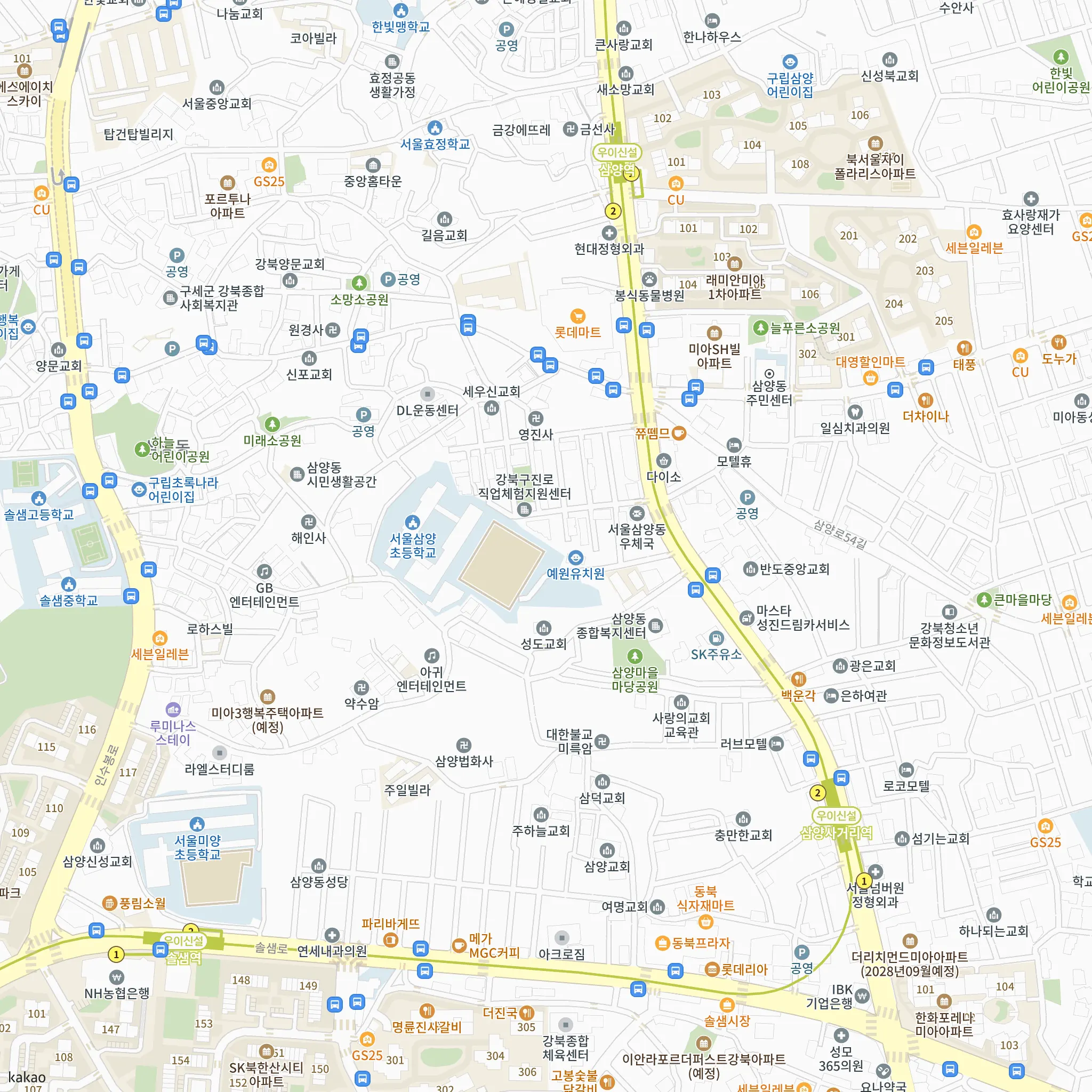 더 리치먼드 미아(3차)에서 가장 가까운 삼양사거리역과 우이신설선 노선 지도