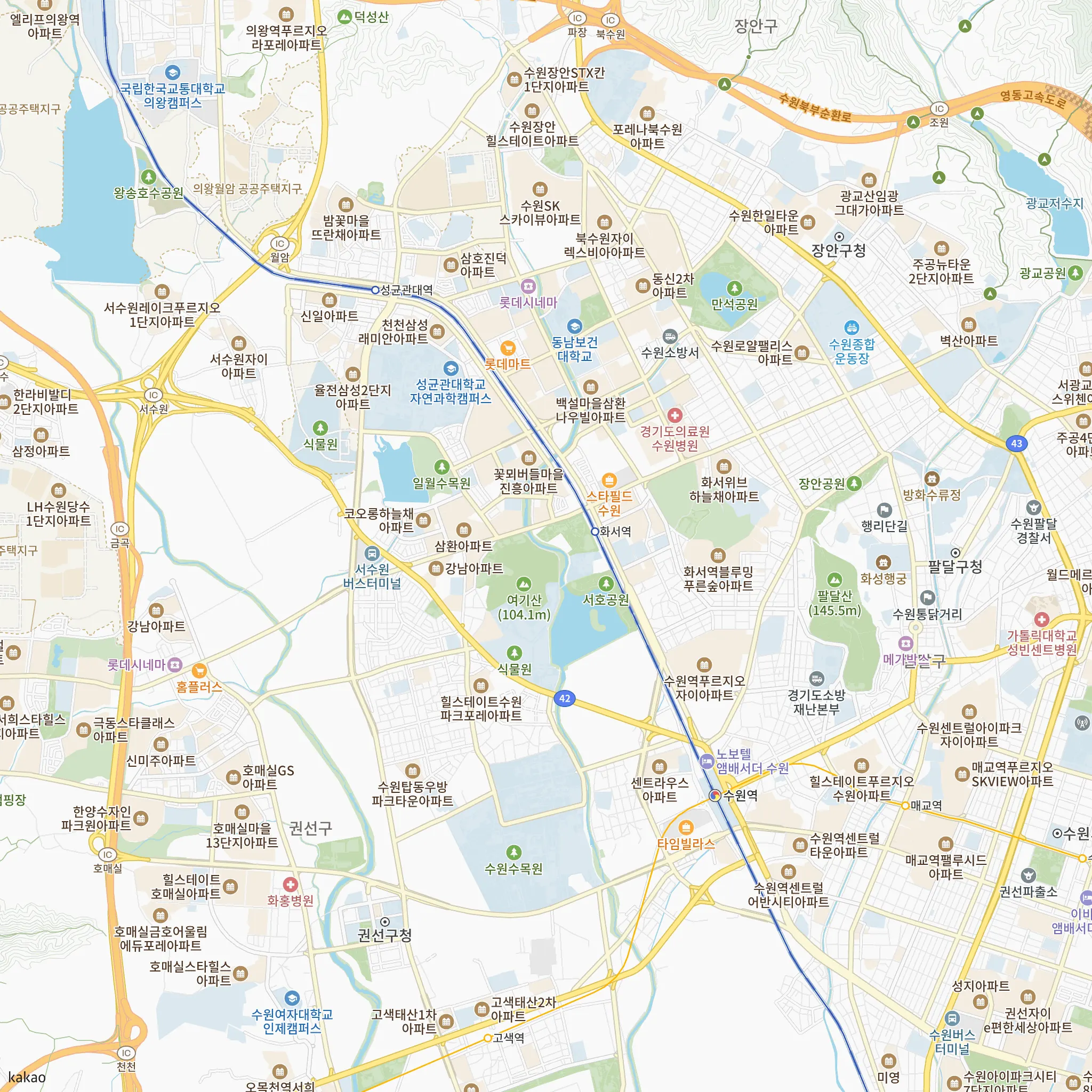 화서역 호수공원 아너스빌에서 가장 가까운 화서역과 1호선 노선 지도
